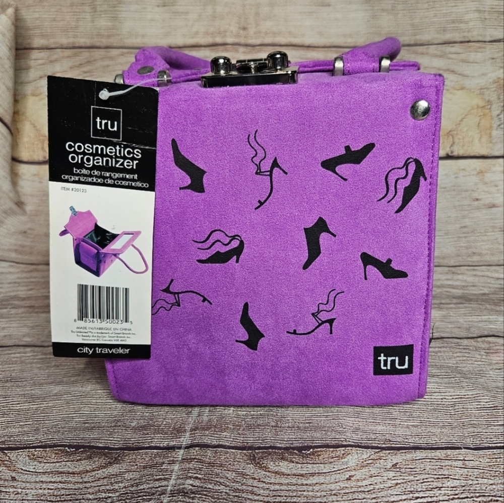 Tru Beauty Purple Shoe Print Cosmetic Case Organizer Travel Bag